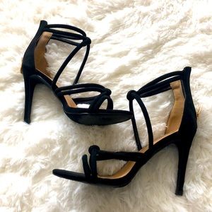 Black, strappy sandal heels